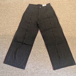 Black Pinstripe Wide-Leg Denim Pants - Boutique